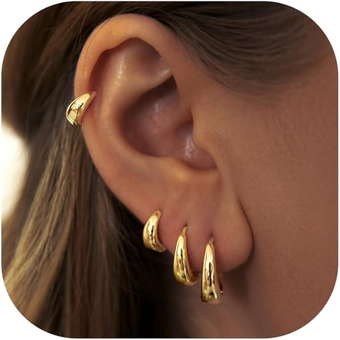 Small Gold Huggie Hoop Earrings Set for Women Men Hypoallergenic 14K Plated Stack Cartilage Earri... | Amazon (US)