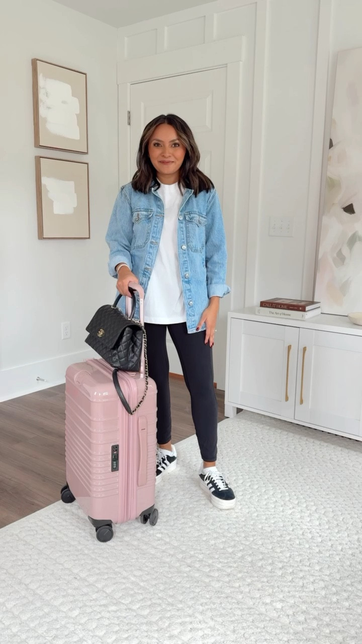 Denim jacket size XXS regular TTS
White oversized tee - old from Abercrombie but linked one almost identical
Bra size 32 b
Leggings size 6 25inch - a little bit of room in the waist on me but I like them like that Black and white platform sneakers size 5.5 - usually a size 6.5 in sneakers so size down a size!
Exact backpack is linked but I have an older version!

Travel outfit
Fall outfit
Travel style
Travel essentials
Carry on Luggage
Airport outfit
Honey Sweet Petite
Honeysweetpetite

Follow my shop @honeysweetpetite on the @shop.LTK app to shop this post and get my exclusive app-only content!

#liketkit 
@shop.ltk
https://liketk.it/4Rcom

#LTKCon 

#LTKTravel #LTKStyleTip