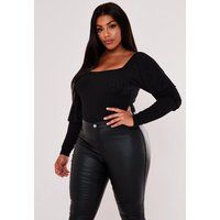 Recycled Plus Size Black Ribbed Bodysuit | Missguided (US & CA)