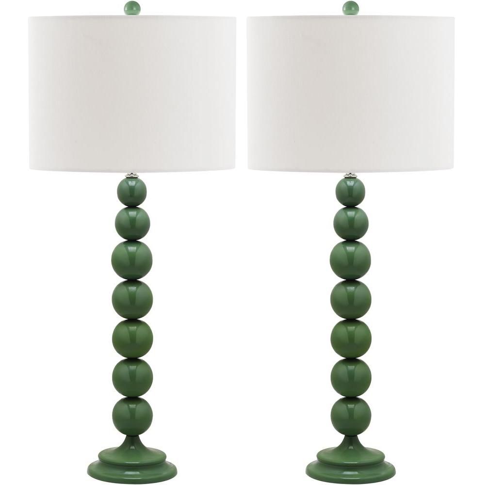 Jenna 31 in. Marine Blue Stacked Ball Table Lamp with Off-White Shade (Set of 2) | The Home Depot