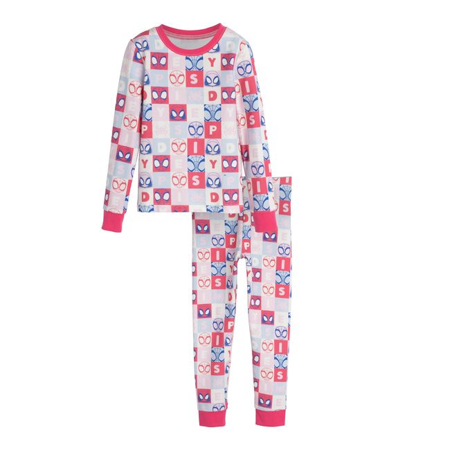 Long Sleeve Checkered Print Pajama, Pink | Maisonette