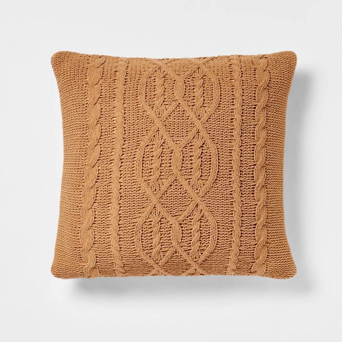 Oversize Chenille Cable Knit Square Throw Pillow Tan - Threshold™ | Target
