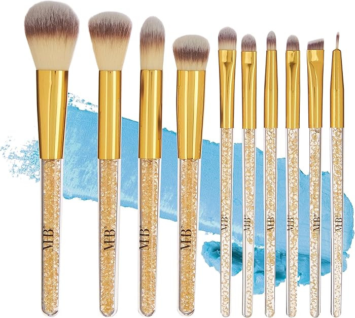 10pc Pro Makeup Brush Set w/Sparkling Gemstones in Gold - 10 Quality Soft Bristle Makeup Brushes ... | Amazon (US)
