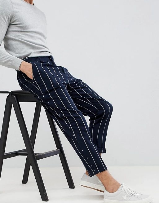 ASOS DESIGN tapered smart pants in navy stripe | ASOS US