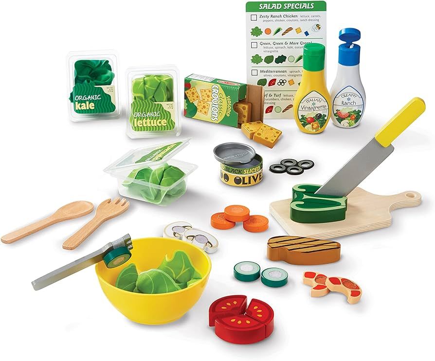 Melissa & Doug Slice and Toss Salad Play Set – 52 Wooden and Felt Pieces , Green - Pretend Food... | Amazon (US)