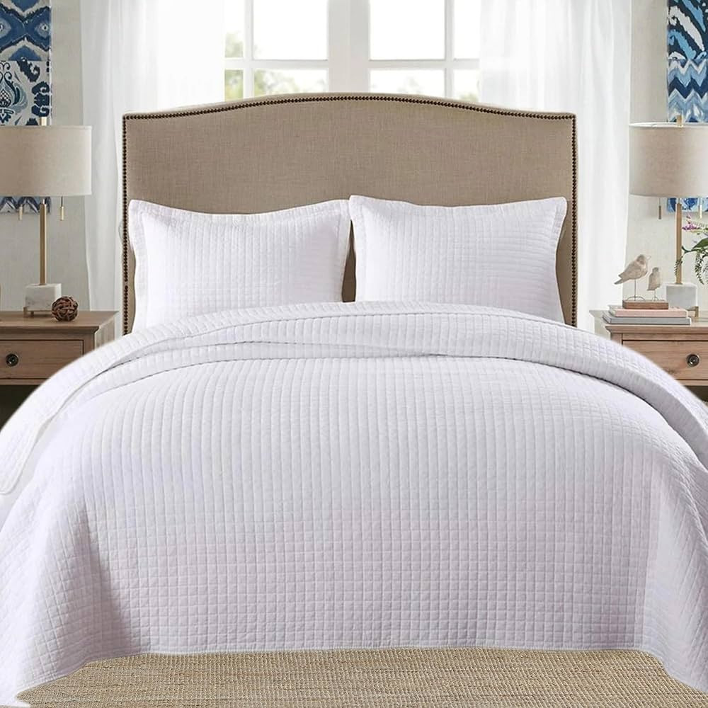 MarCielo 3 Piece 100% White Cotton Quilt Set Lightweight Bedspread Bed Coverlets Comforter Set, C... | Amazon (US)