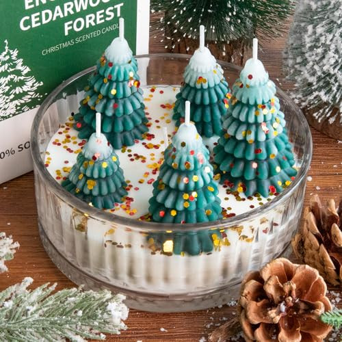 Christmas Decorations Indoor - Christmas Tree Cedar Forest Candles - Farmhouse Rustic Xmas Decor for Party Room Table Home - Xmas Gifts for Women Girls Holiday Birthday | Amazon (US)