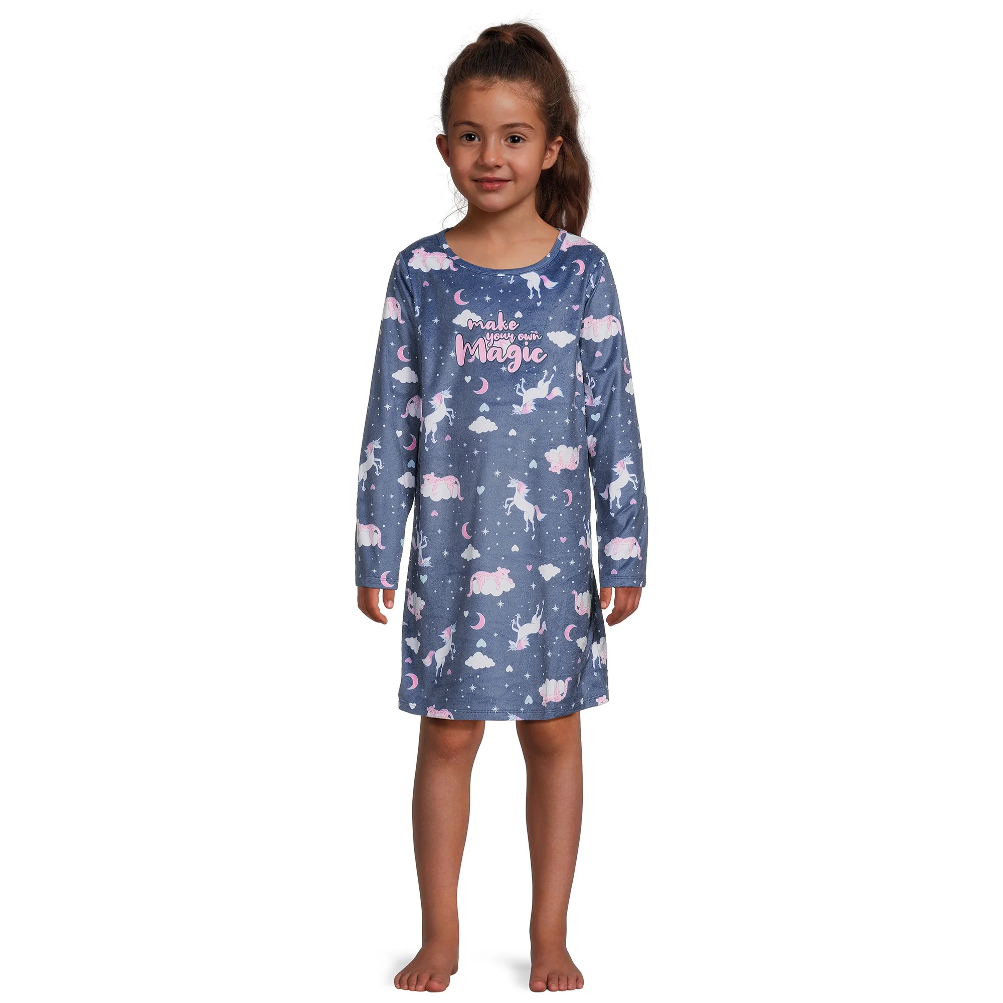 Wonder Nation Girls Long Sleeve Fleece Sleep Gown, Sizes 4-18 & Plus - Walmart.com | Walmart (US)