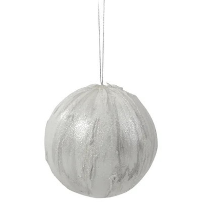 4.25" Glittered White Marbled Christmas Ball Ornament | Wayfair North America