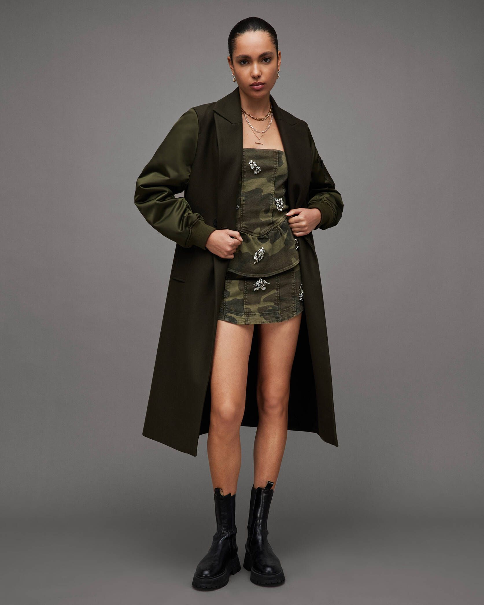 Paulah Wool Cashmere Blend Long Coat KHAKI GREEN | ALLSAINTS US | AllSaints US
