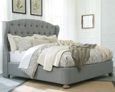 Ollesburg King Upholstered Bed by Ashley HomeStore, Light Blue | Ashley Homestore