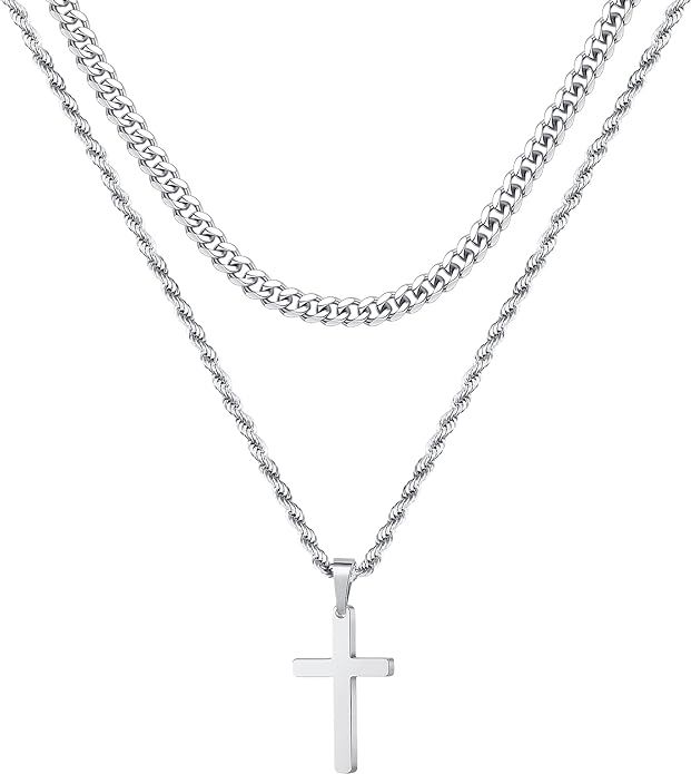 Yooblue Cross Necklace for Men, Gold Black Silver Mens Cross Necklaces Stainless Steel Cross Pend... | Amazon (US)