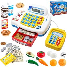 JOYIN Pretend Play Calculator Cash Register, Kids Cash Register Includes Play Money, Scanner, Car... | Amazon (US)