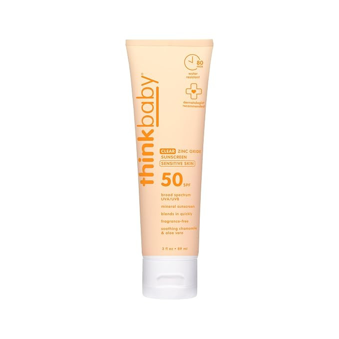 Thinkbaby Baby Sunscreen for Sensitive Skin, 3 Fl Oz, SPF 50 Clear Zinc Oxide Baby Mineral Sunscr... | Amazon (US)