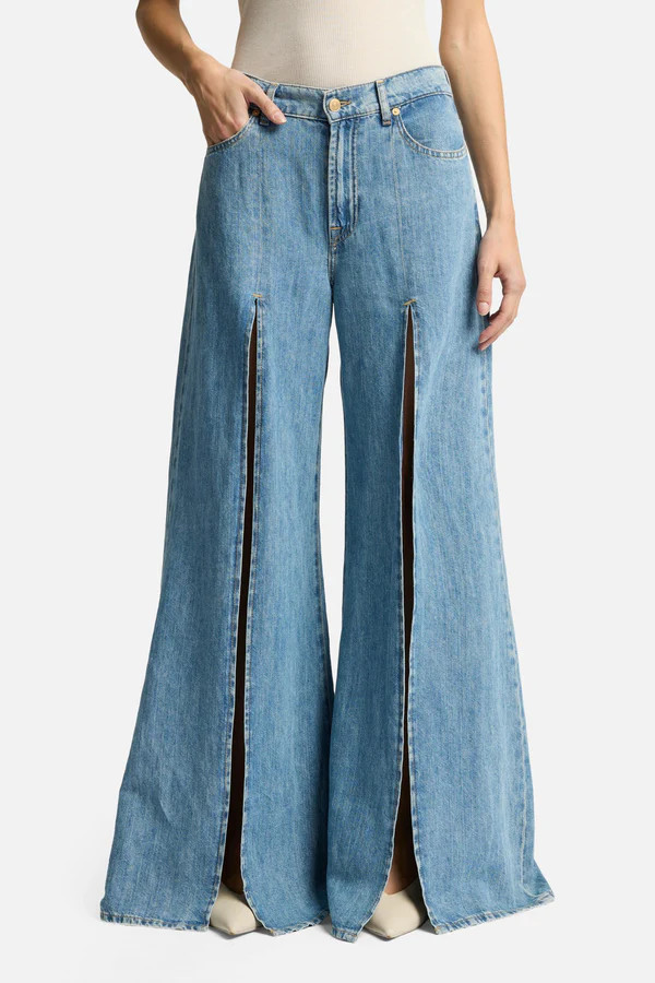Indigo Linen Willow Palazzo Wide Leg | 7 For All Mankind