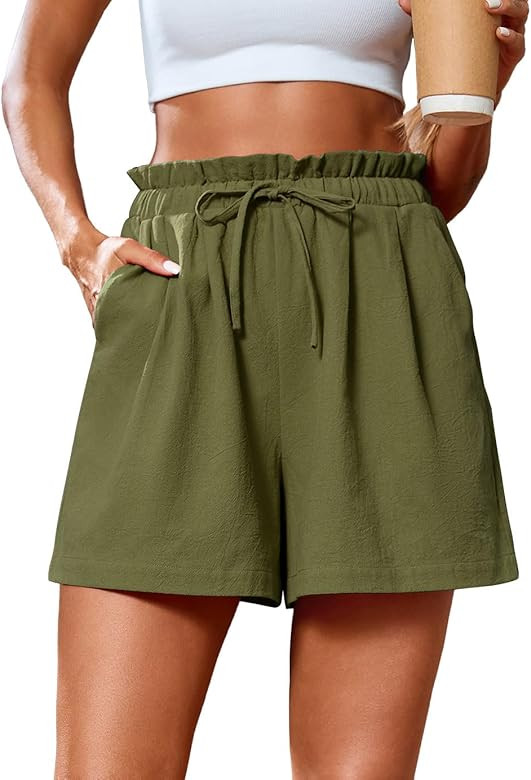 SUEANI Women's Casual Shorts Drawstring Elastic Waist Shorts Summer Beach Shorts with Pockets | Amazon (US)