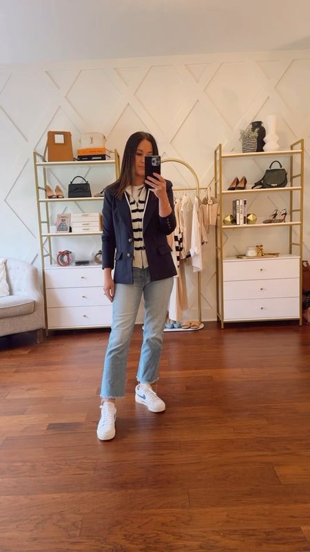 Casual spring look - blazer and white tee - blazer has detachable hoodie - cropped jeans by mother denim - new Nikes for spring 

#LTKstyletip #LTKSeasonal #LTKfindsunder100