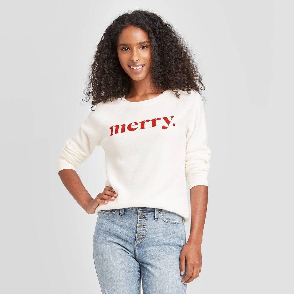 Women's Merry Crewneck Lounge Sweatshirt - Grayson Threads Cream S | Target