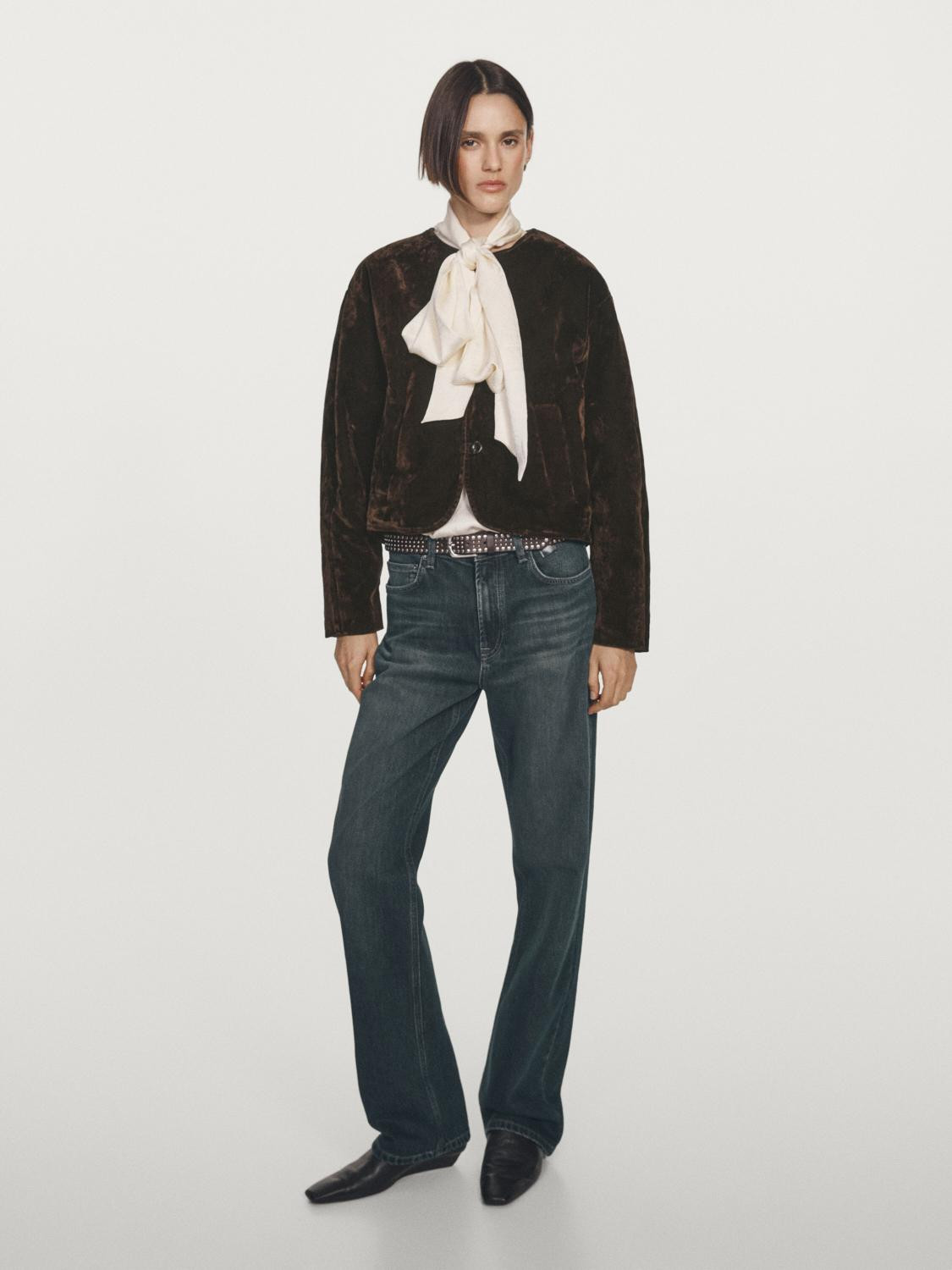 Short denim jacket with flocked finish | Massimo Dutti UK