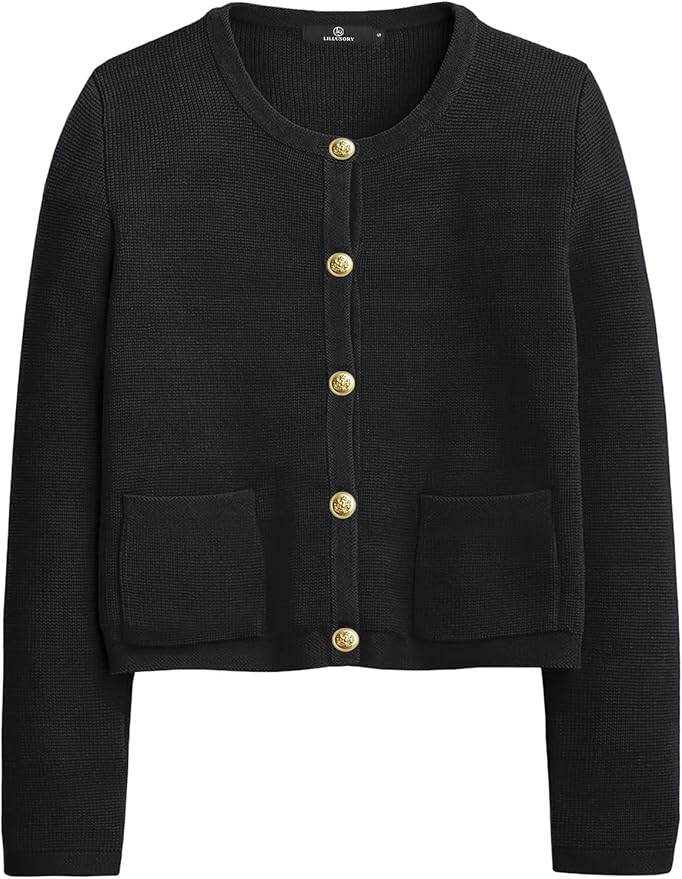 LILLUSORY Women's Knit Cardigan Sweaters 2023 Trendy Soft Cozy Medium Weight Open Front Gold Butt... | Amazon (US)