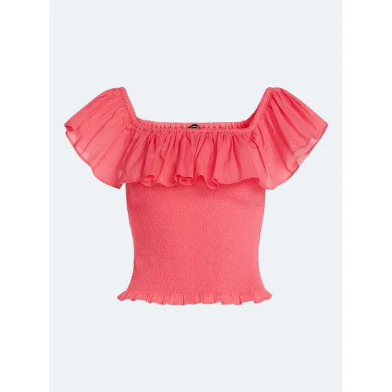 Scoop Women’s and Women’s Plus Off-the-Shoulder Smocked Ruffle Cotton Top, Sizes XS-4X | Walmart (US)
