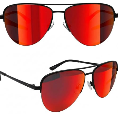 grinderPUNCH Polarized Classic Aviator Sunglasses Fashionable Lightweight Sunglasses for Men UV Protection (Red) | Amazon (US)