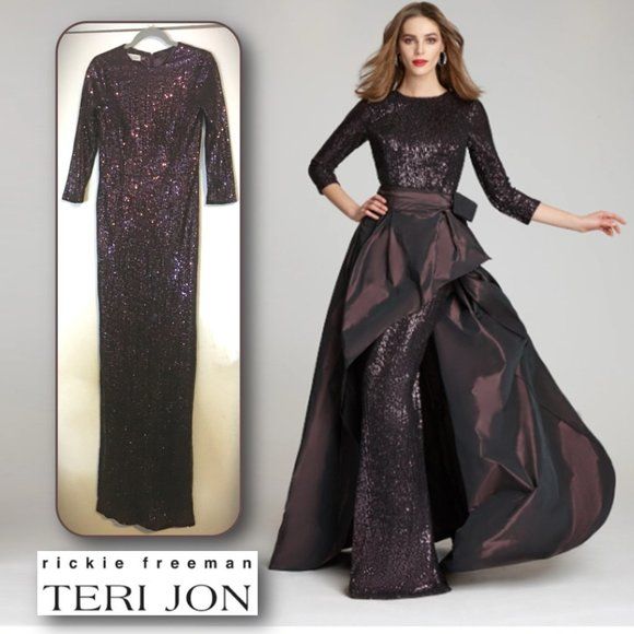 TERI JON 3/4 Sleeve Plum Sequin Sheath Gown   NEW!!! | Poshmark