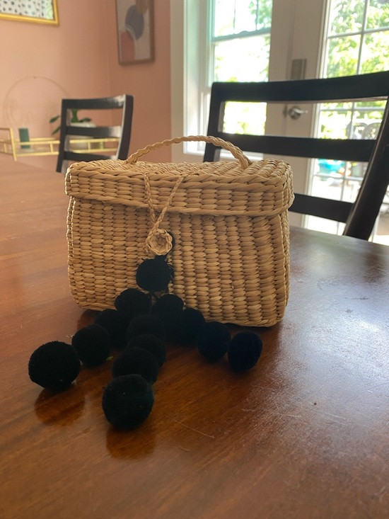 Natural Straw Kids Basket Bag with Black Pom-Pom Charm | Poshmark