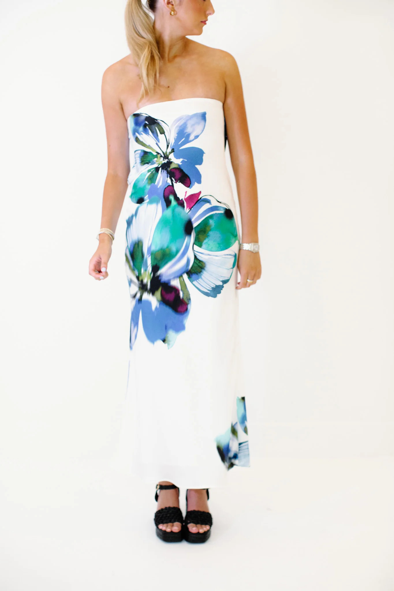 Talia Dress - Ivory/Blue Large | Triple Threads