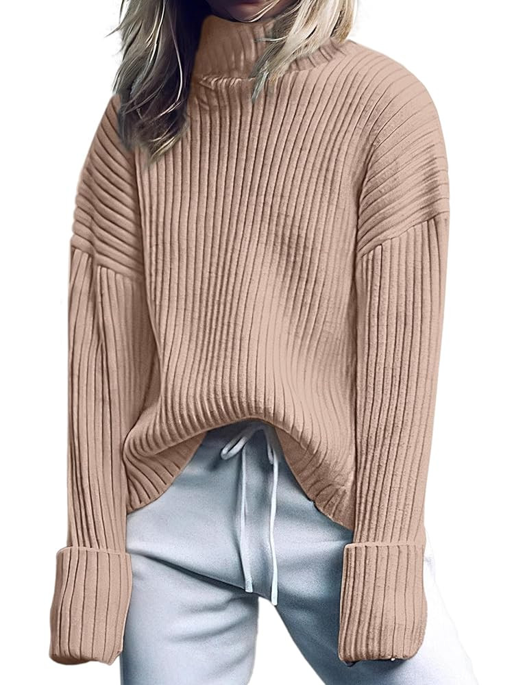 ANRABESS Womens Turtleneck Sweater 2025 Long Sleeve Ribbed Chunky Knit Fall Pullover Sweater Top | Amazon (US)