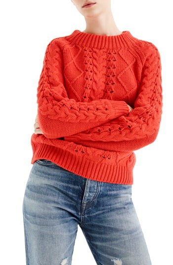 Women's J.crew Cable Knit Mock Neck Sweater, Size X-Small - Red | Nordstrom