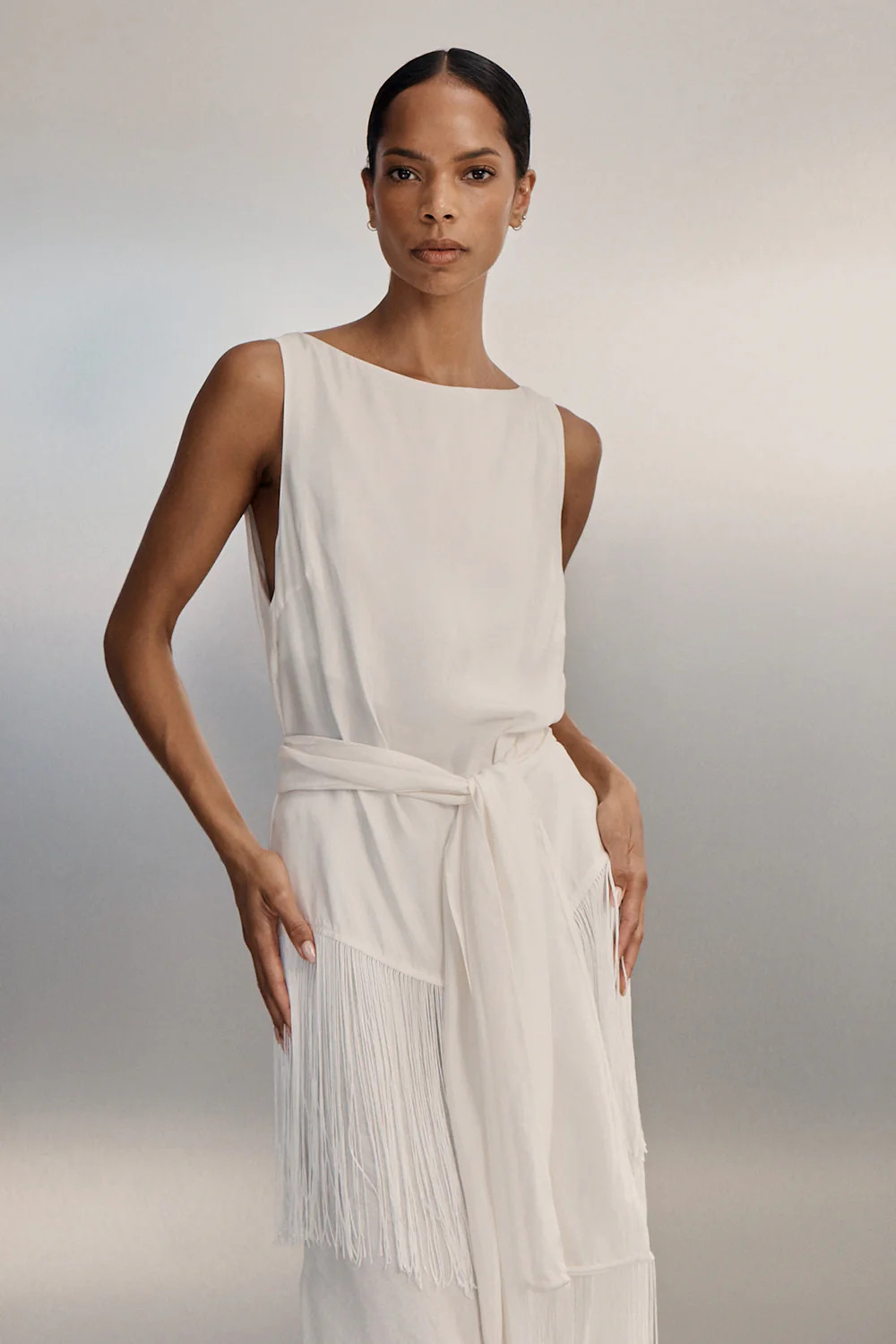 FIORA WHITE CUPRO FRINGE TOP | DISSH
