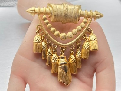 Vintage Couture French Tassel Pineapple Dangle Gold tone Brooch | eBay US