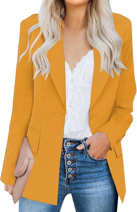 luvamia Women's Casual Long Sleeve Lapel Button Slim Work Office Blazer Jacket | Amazon (US)