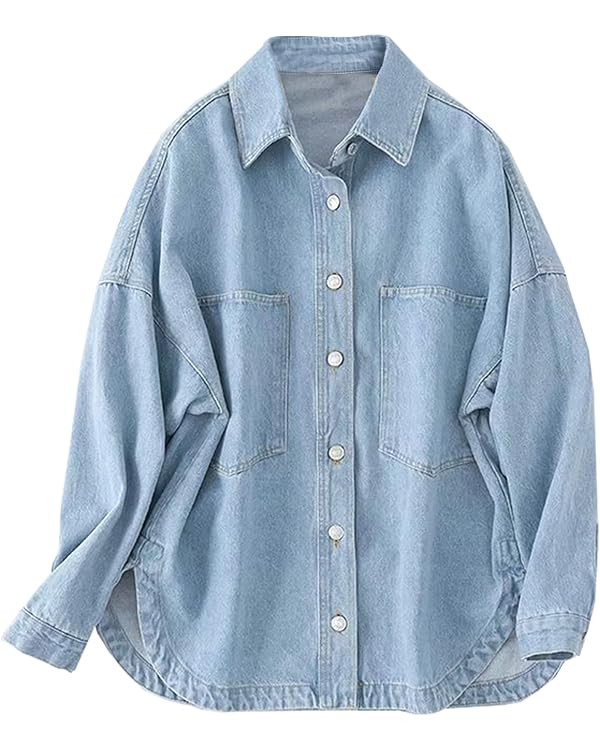 LifeShe Women Denim Shirt Jean Jacket Oversize Button Down Shirt Long Sleeve Jean Tops Trendy Sha... | Amazon (US)