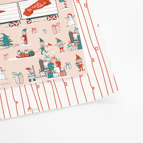 Ramus & Co Two-Sided ""Elf Workshop"" Heavyweight Christmas/Holiday Gift Wrap in Multicolored at Nordstrom | Nordstrom