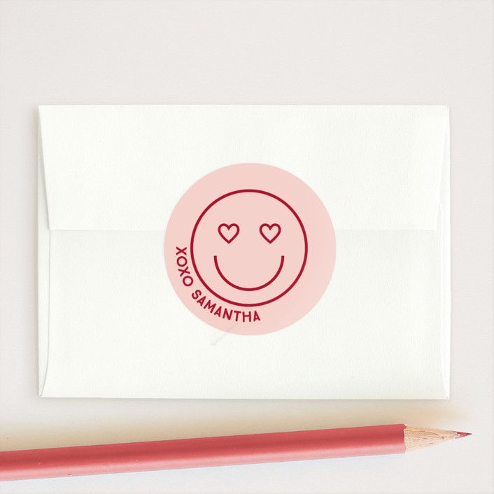 "Heart Eyes" - Customizable Custom Stickers in Pink by Baumbirdy. | Minted