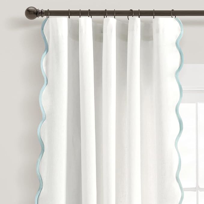 Lush Decor Coastal Chic Scallop Edge Window Curtain Panel Pair, 52" W x 84" L, Blue & White | Amazon (US)