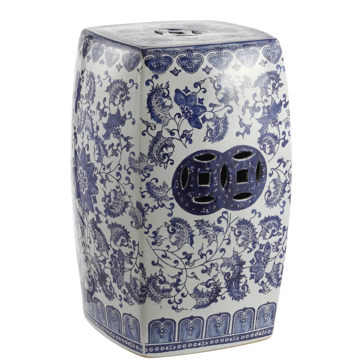 JONATHAN Y Floral Vine 18.5" Chinoiserie Ceramice Square Garden Stool, Blue/White | Target
