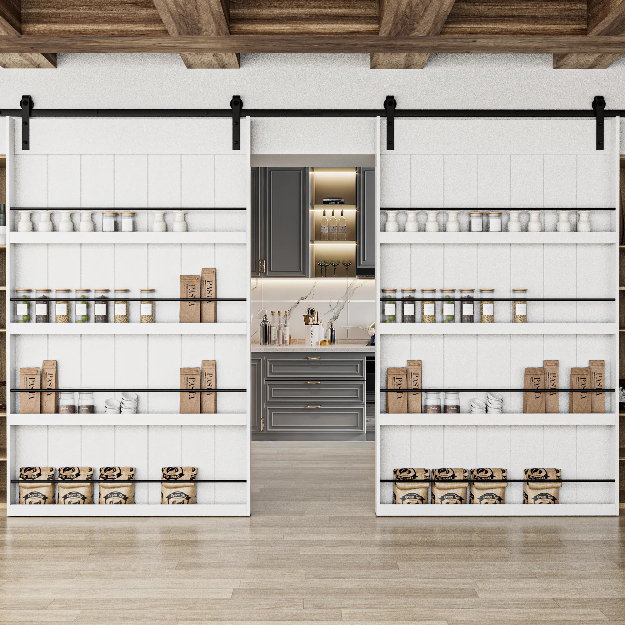 84" Wood and Primed Bookshelf Barn Door  with Mounting Hardware Kit(Soft Close Inclued) | Wayfair North America