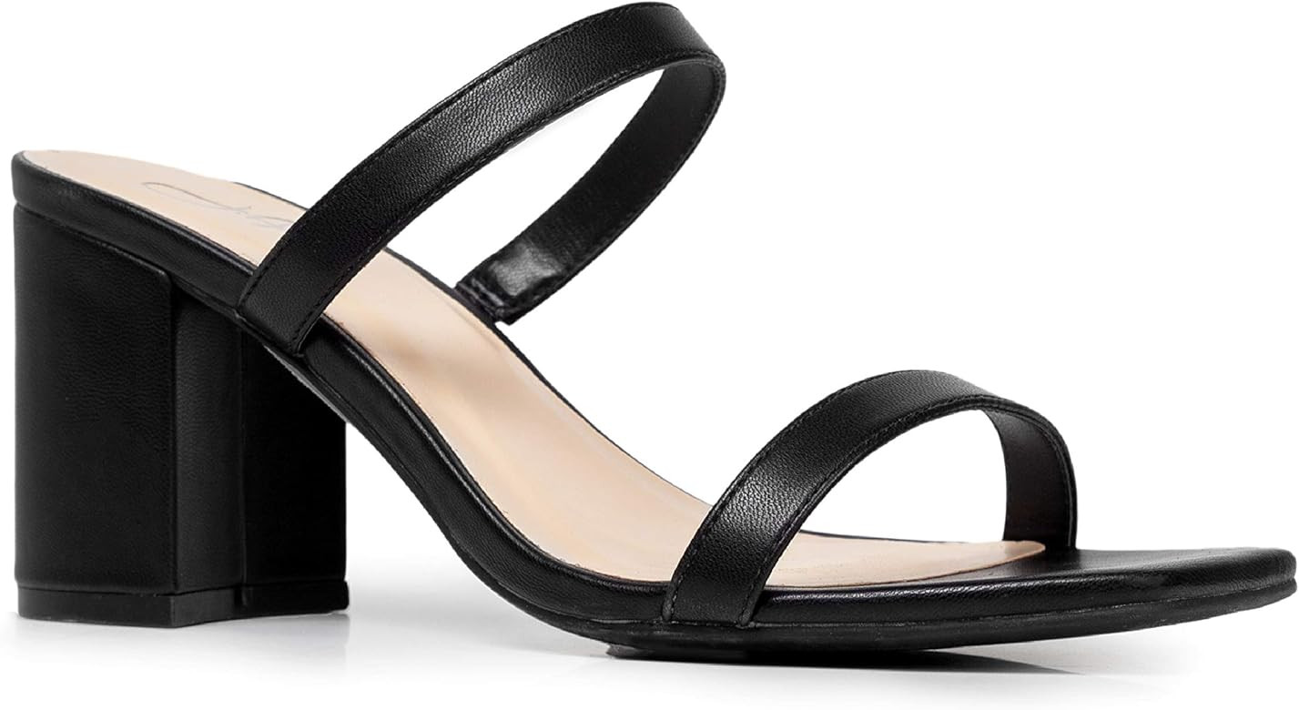 J. Adams Stormi Mules for Women - Square Toe Double Band Low Block Heel Sandals | Amazon (US)