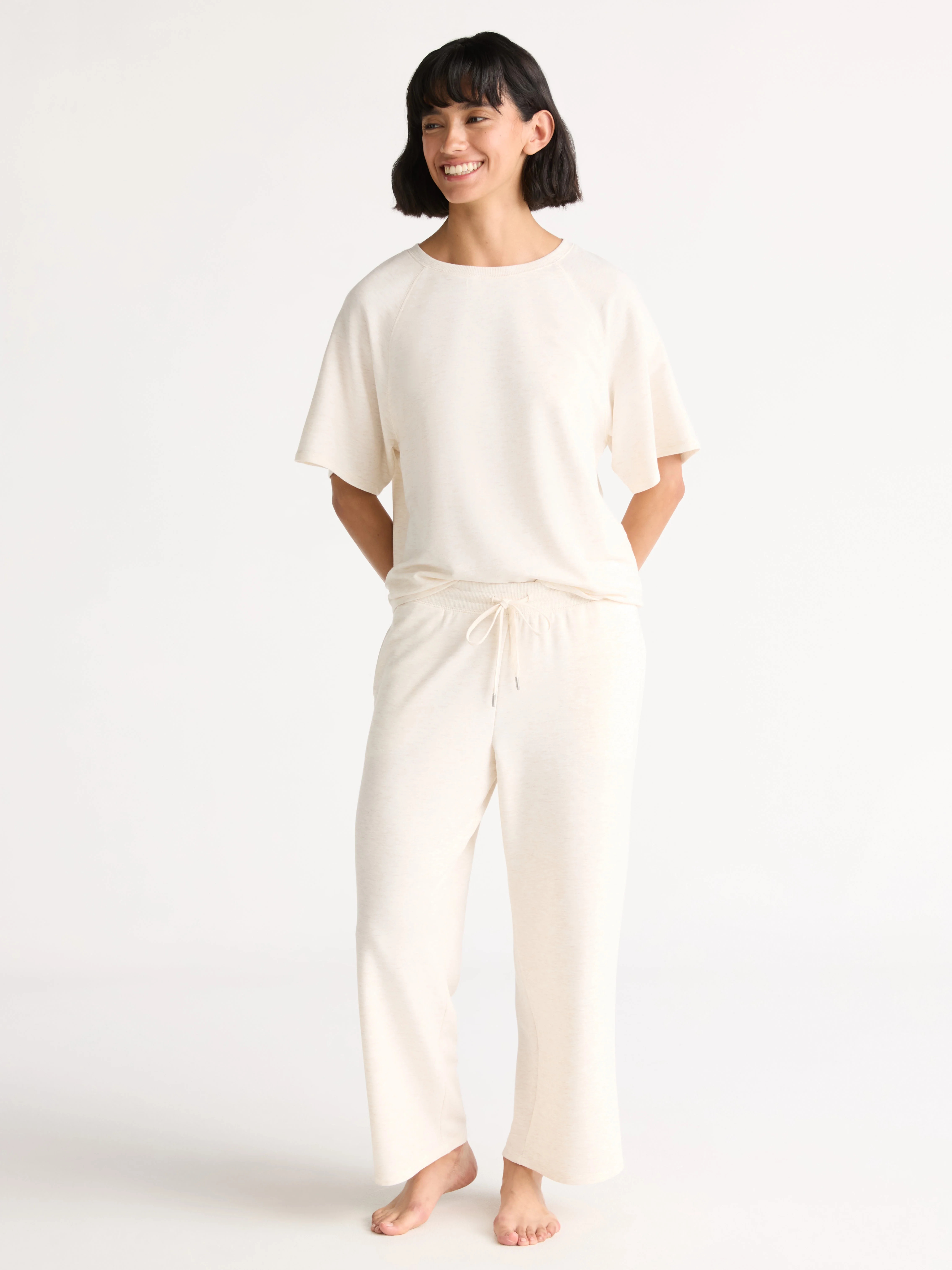 Joyspun Women's French Terry Short Sleeve Top and Capri Pants Pajama Set, 2-Piece, Sizes XS-3X | Walmart (US)