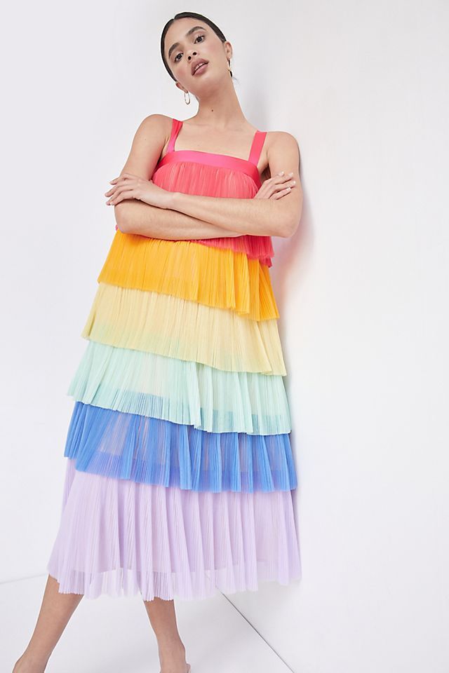 Rainbow Tiered Tulle Maxi Dress | Anthropologie (US)