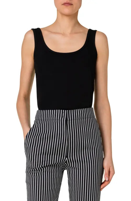 Akris punto Fitted Scoop Neck Jersey Tank in Black at Nordstrom, Size 16 | Nordstrom