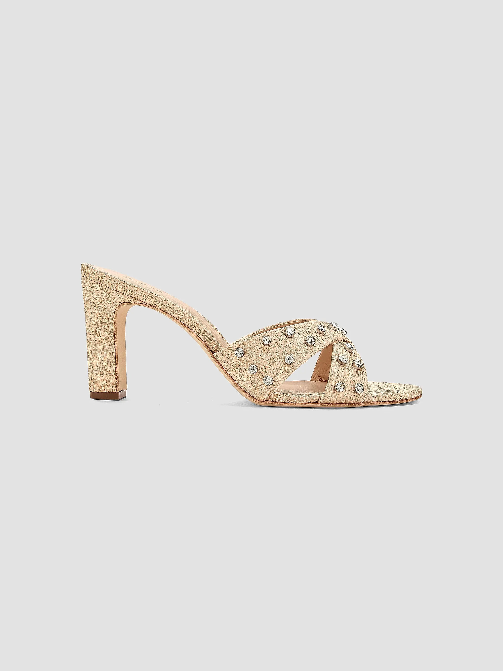 22\u00e9lev\u00e9 80MM Crystal-Embellished Raffia Block-Heel Sandals | Saks Fifth Avenue | Saks Fifth Avenue