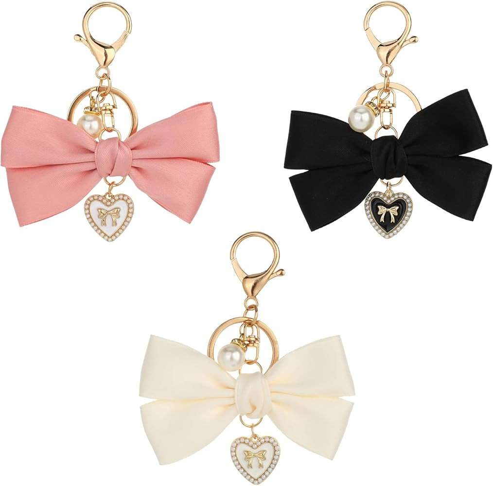 3 Pack Bow Charm for Purse Keychain Bow Black Pink White Bag Charms Bowknot Key Chain Cute Car Ke... | Amazon (US)