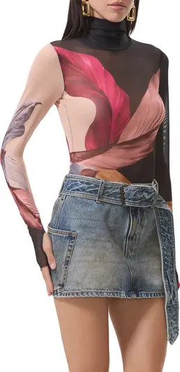 Zadie Print Turtleneck Mesh Top | Nordstrom