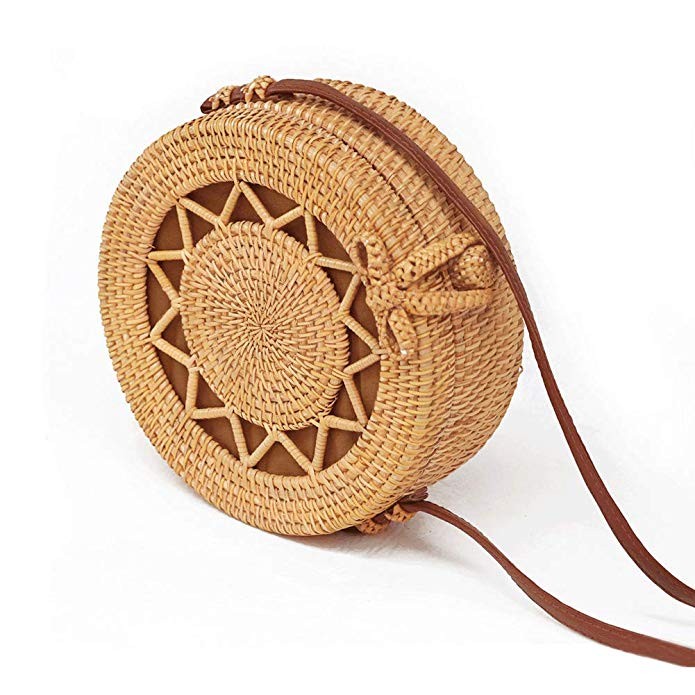Round Rattan Bag Straw Purse Round Rattan Woven Crossbody Bag Beach Handwoven Tote | Amazon (US)