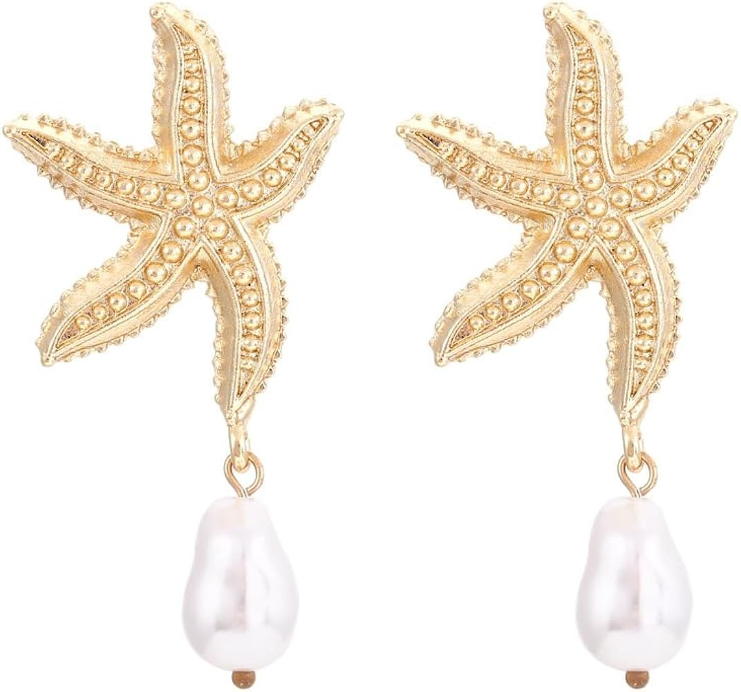 Doubnine Sea Shell Charm Cowrie Earrings Dangle Golden Mermaid Earrings Scallop Beach Retro Chic ... | Amazon (US)