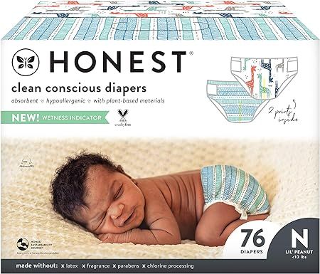 HONEST Company, Club Box Clean Conscious Diapers, Teal Tribal + Multi-Color Giraffes, Size Newbor... | Amazon (US)